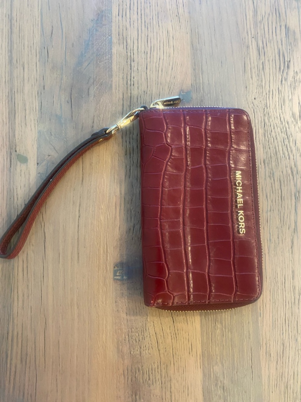 NWOT Michael Kors Croc-Embossed Wristlet in Deep Burgundy